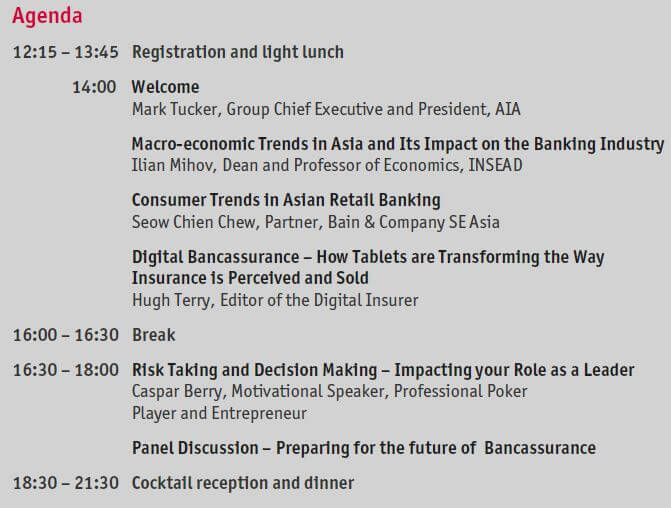 Agenda with the Digital Insurer at AIA bancassurance conference